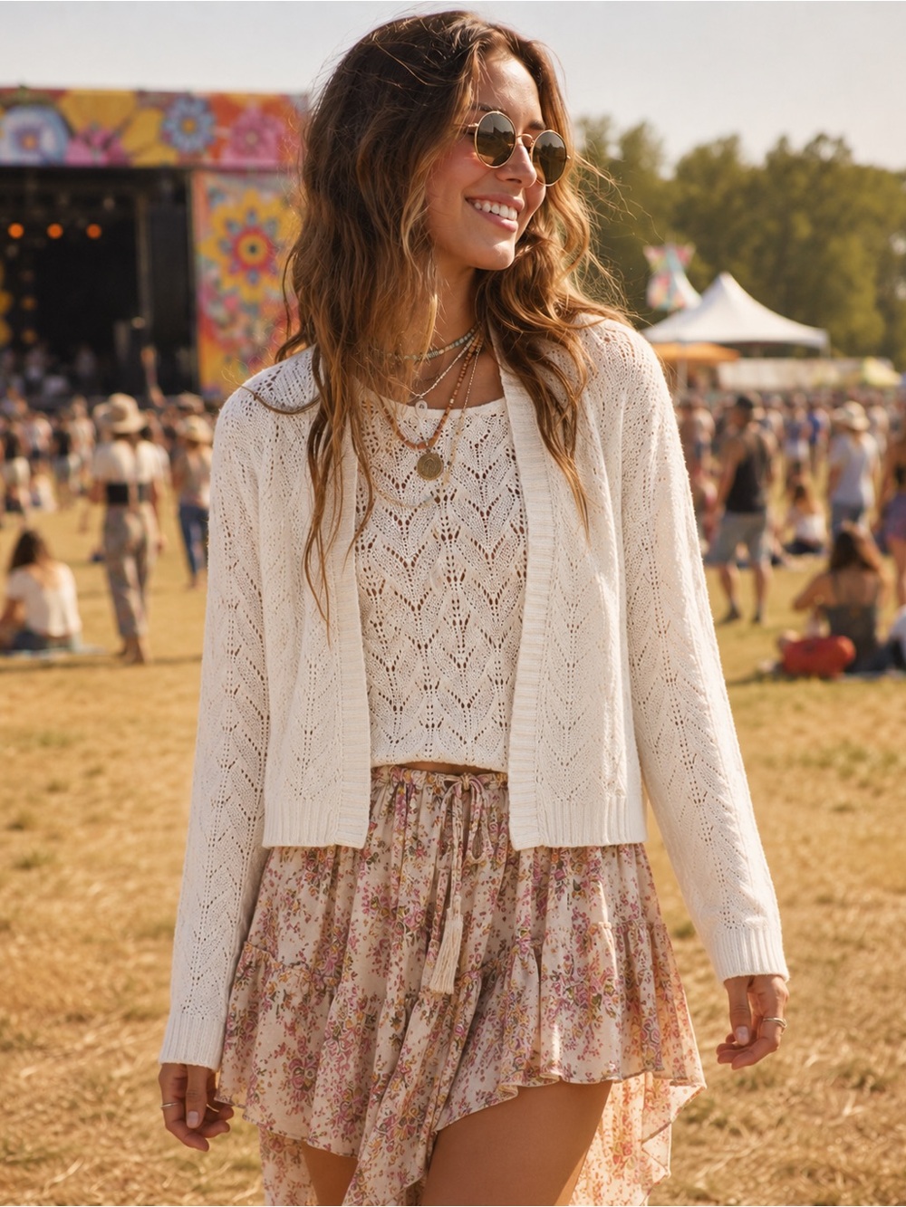 DEREK HEART Boho Cream Open-Front Cardigan Size XS